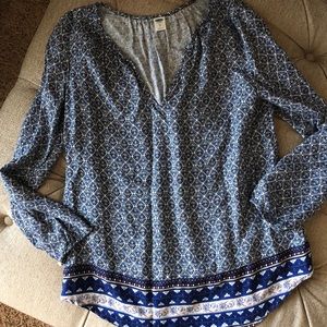 Blue patterned longline blouse